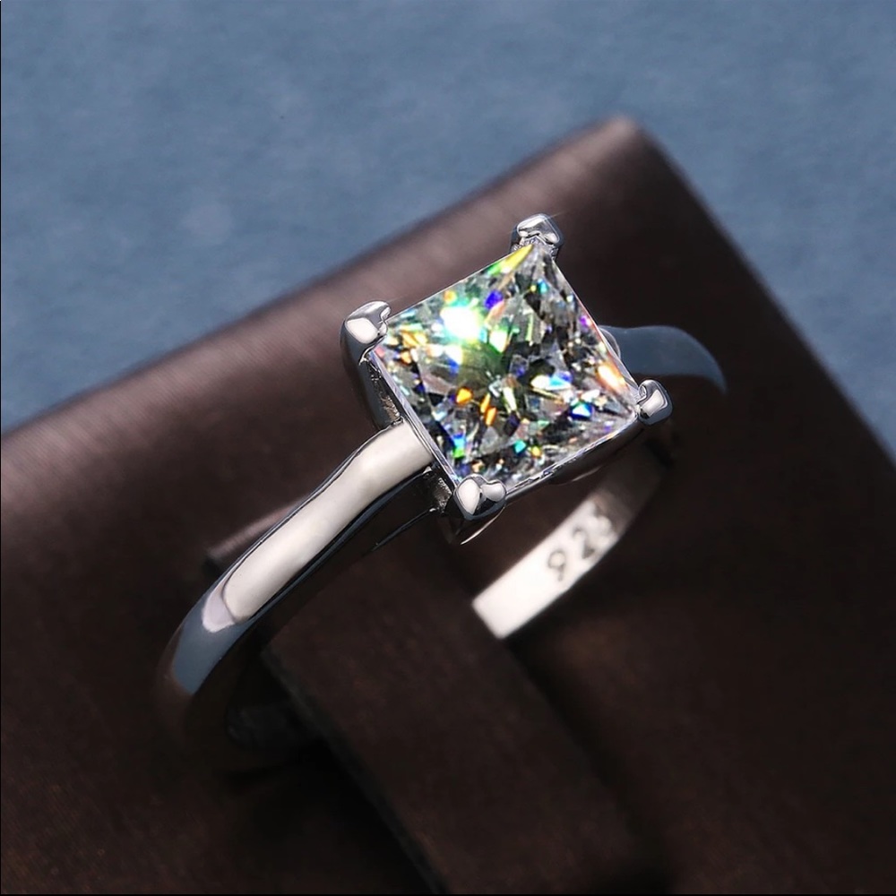 New 925 Silver Princess Cut Diamond Bridal Ring - Picture 2 of 5